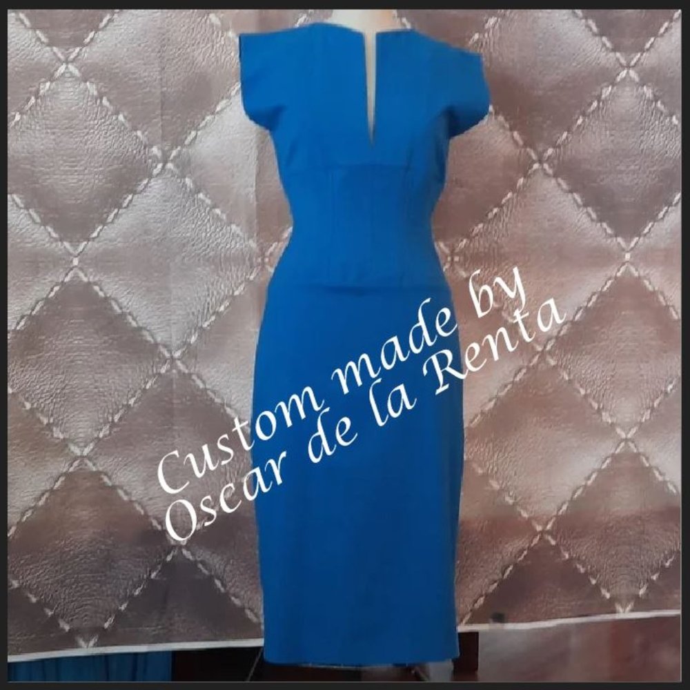 CERULEAN Blue Sophiticated, Tailored, Form-fitting Midi Custom made Dress